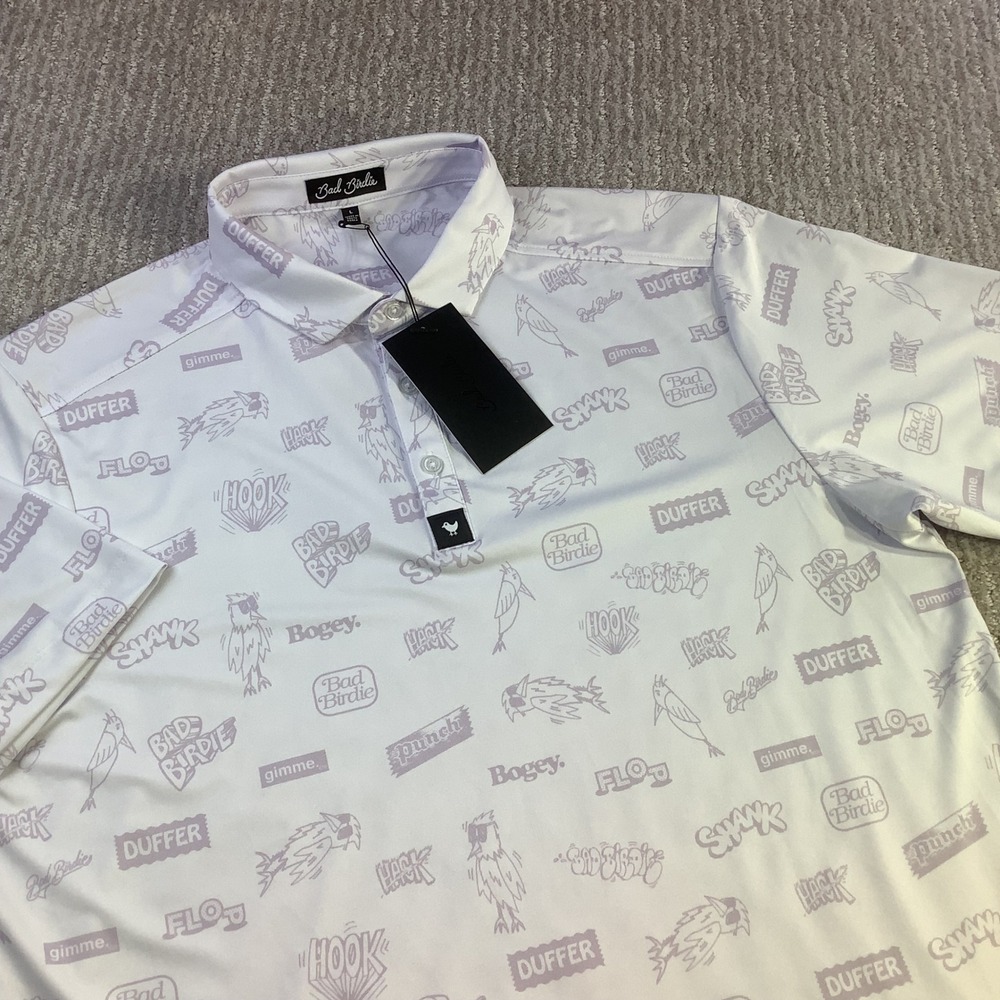 Bad Birdie Mens Duffers Delight Golf Polo Shirt Lavender Blue Size L NWT